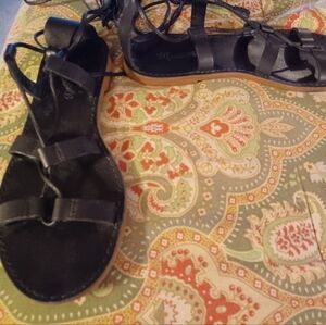 Madewell The Boardwalk 8 Black Leather Lace Up Ankle Strap Sandals